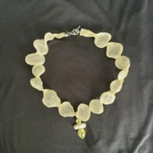 Silver Mesh Necklace with Pearl and Peridot Pendant